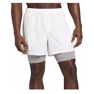 DSG Mens White Gray 2-in-1 Athletic Fit 5" Agility Shorts L Large Built In Liner